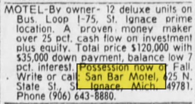 San Bar Motel - 1974 For Sale
